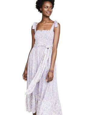 Floral Smocked Lavender Maxi Dress with Tie Straps
